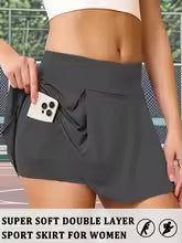 Women's Super Soft Double Layer Sports Skirt with Inside Pockets